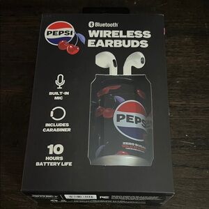 Pepsi Black Wireless Earbuds with Cherry Can Graphic